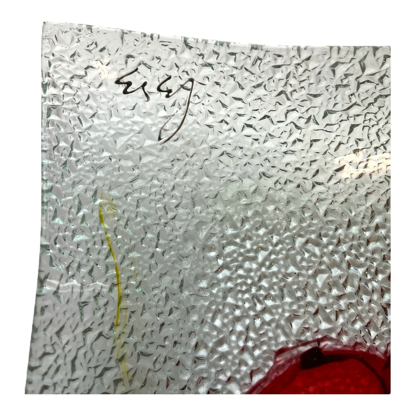 Striking Handcrafted Fusion Glass Plate – Signed Art Featuring a Vibrant Poppy