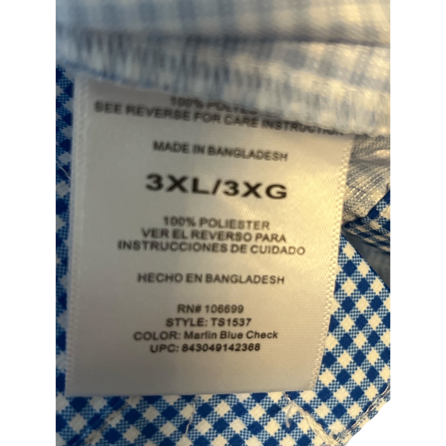 Habit Men's 3XL Fishing Shirt – Marlin Blue Check – Long Sleeve – Outdoor Performance