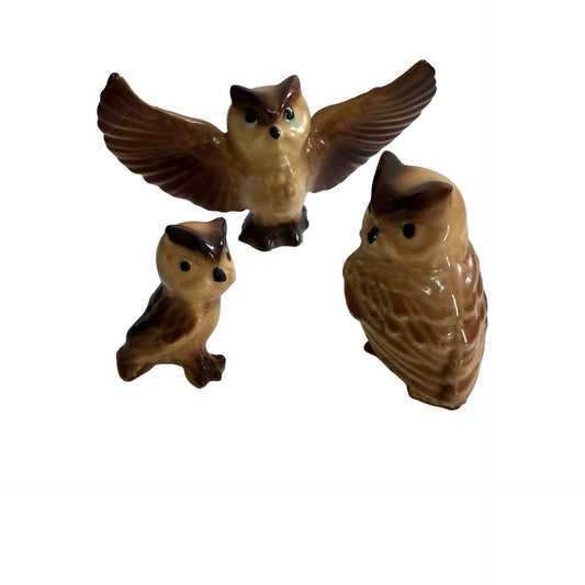 Vintage Miniature Ceramic Owl Family Figurines Set of 3