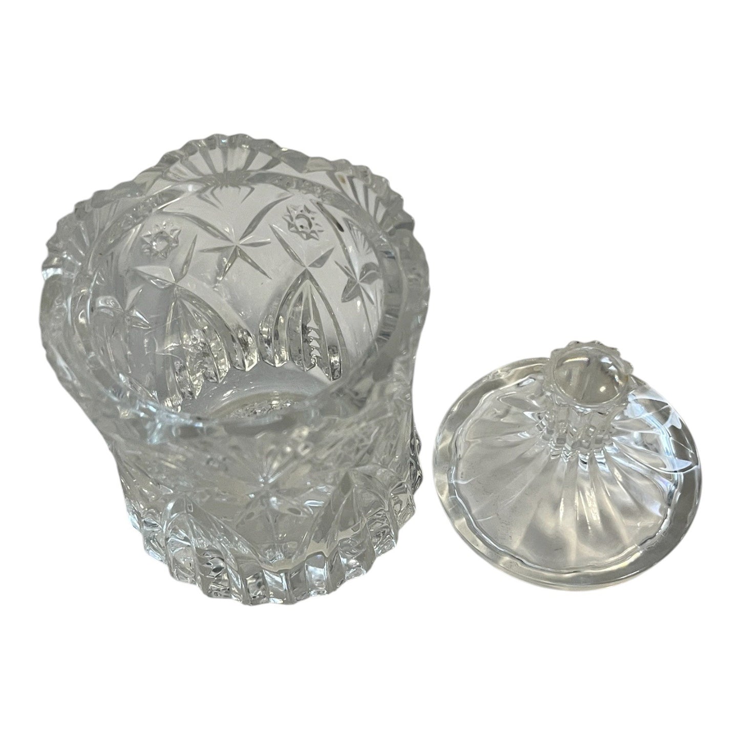 Vintage Pressed Glass Creamer Sugar Set Starburst Fan Pattern Lidded Sugar Bowl Clear Glass