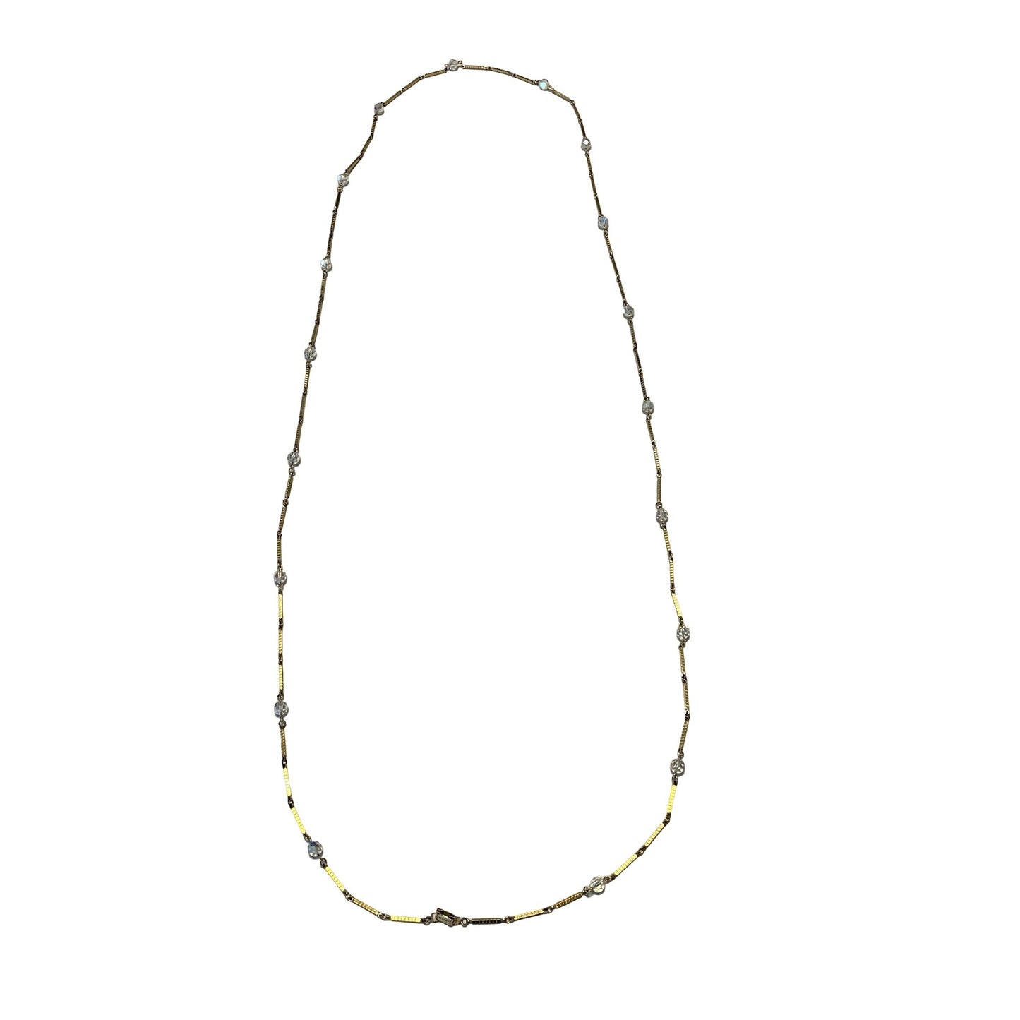 Vintage Gold Tone Station Necklace Crystal Beads Long 62” Chain Retro 90s Y2K