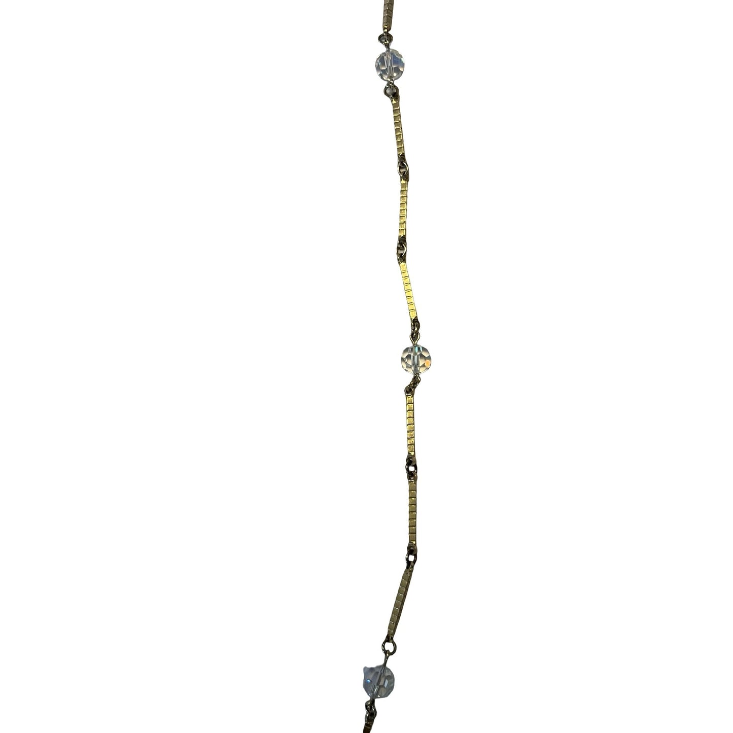 Vintage Gold Tone Station Necklace Crystal Beads Long 62” Chain Retro 90s Y2K