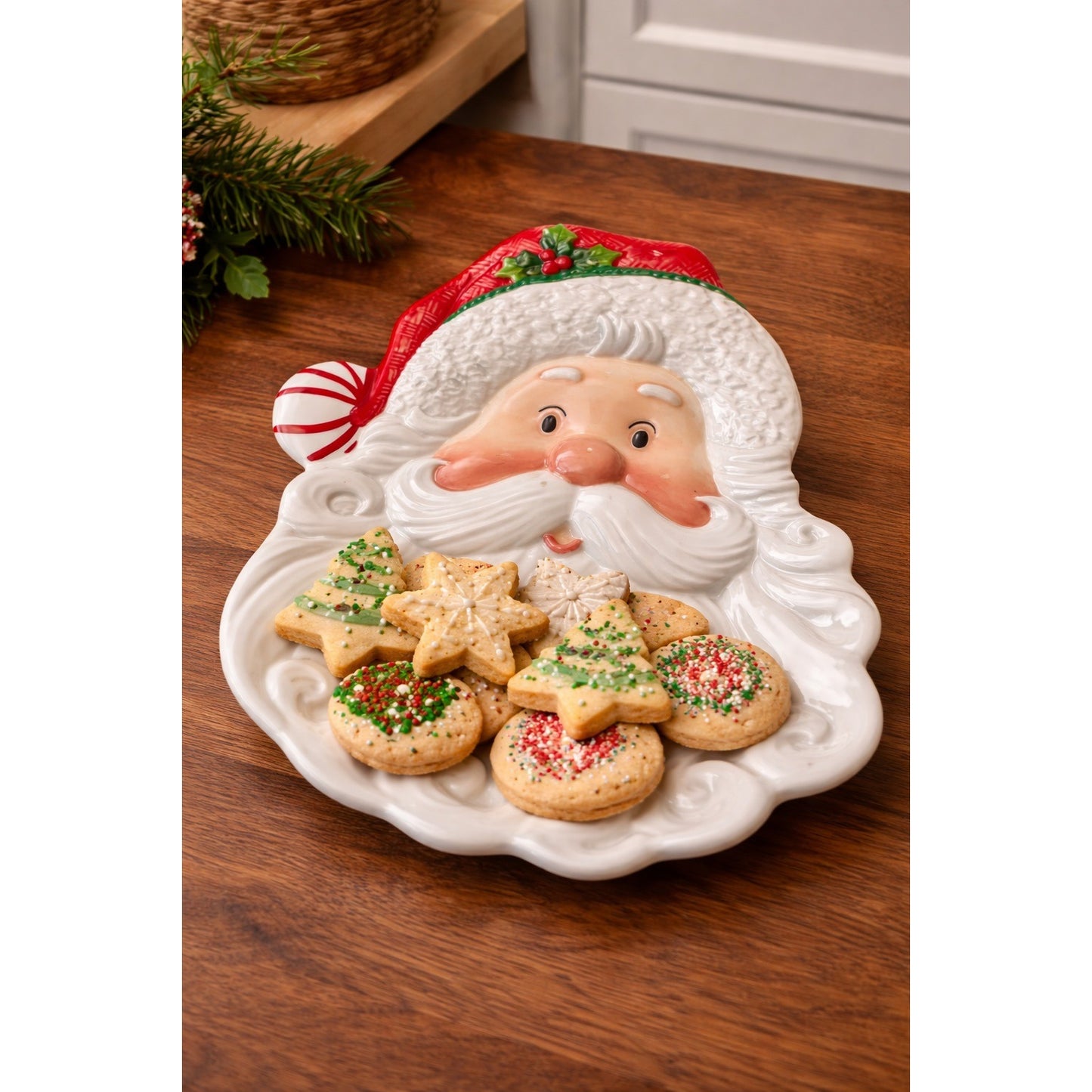 Fitz and Floyd 2008 Peppermint Santa Canape Plate Christmas Serving Platter Box