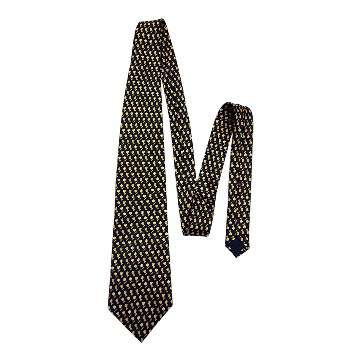 Vintage 1980s–1990s Kist Design Holland Men’s Tie – Yellow Tulip Pattern on Navy