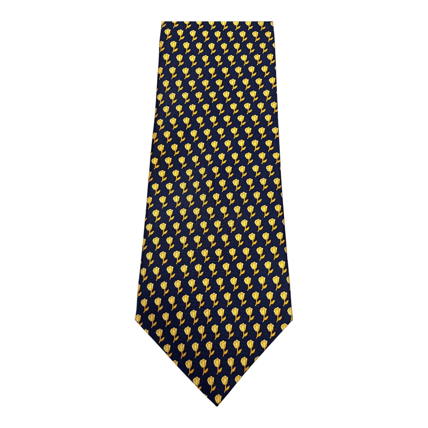 Vintage 1980s–1990s Kist Design Holland Men’s Tie – Yellow Tulip Pattern on Navy