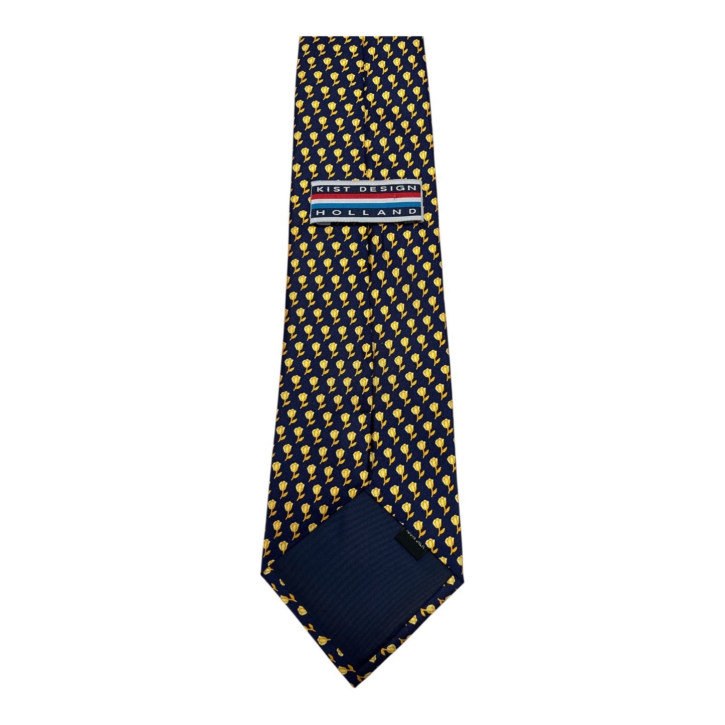 Vintage 1980s–1990s Kist Design Holland Men’s Tie – Yellow Tulip Pattern on Navy