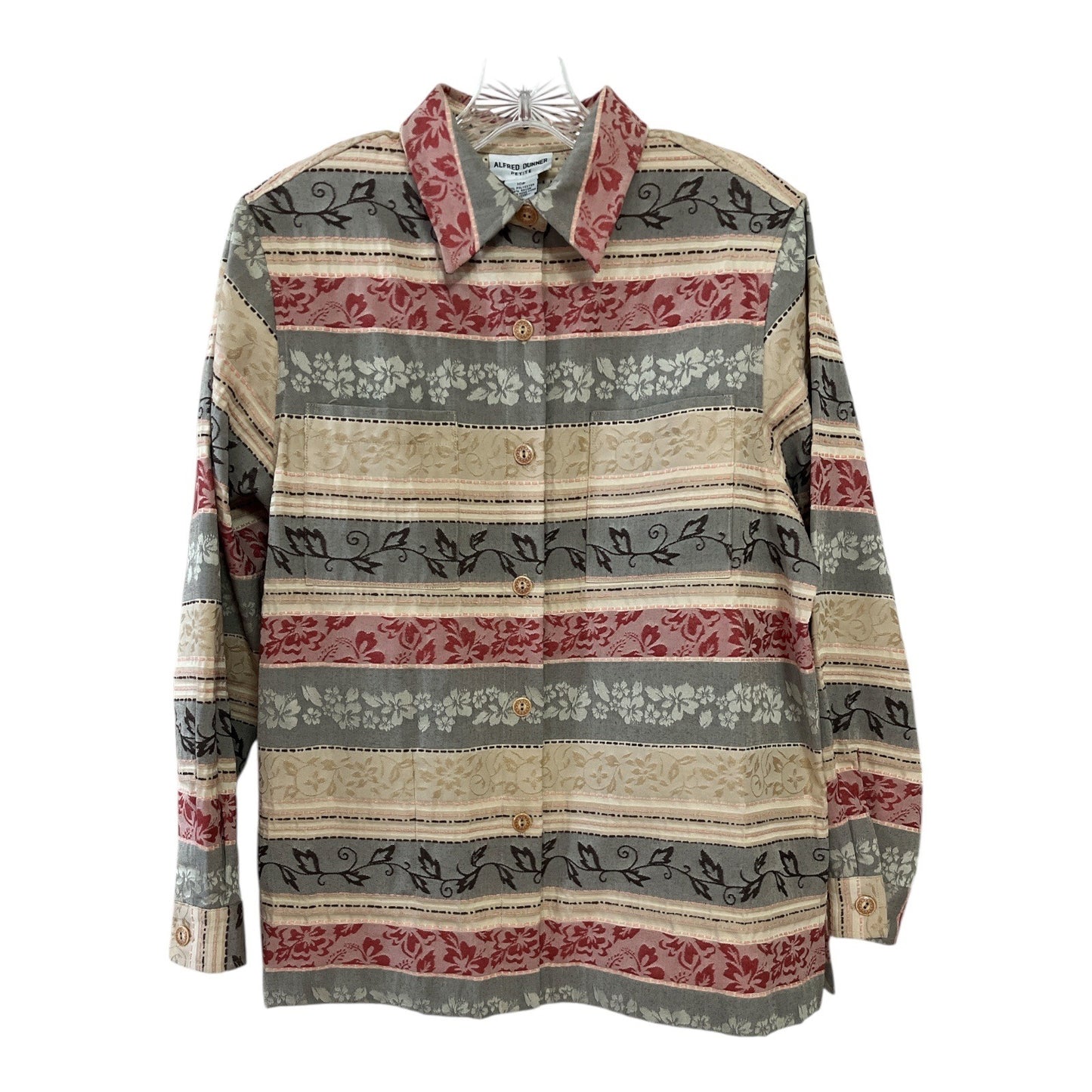 Alfred Dunner Petite 10P Button Front Long Sleeve Shirt Striped Floral Pattern VTG