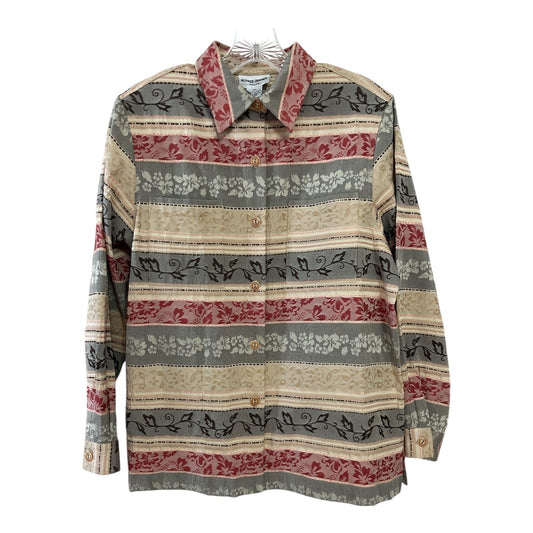 Alfred Dunner Petite 10P Button Front Long Sleeve Shirt Striped Floral Pattern VTG