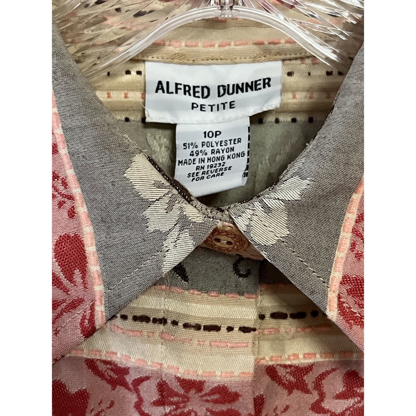 Alfred Dunner Petite 10P Button Front Long Sleeve Shirt Striped Floral Pattern VTG