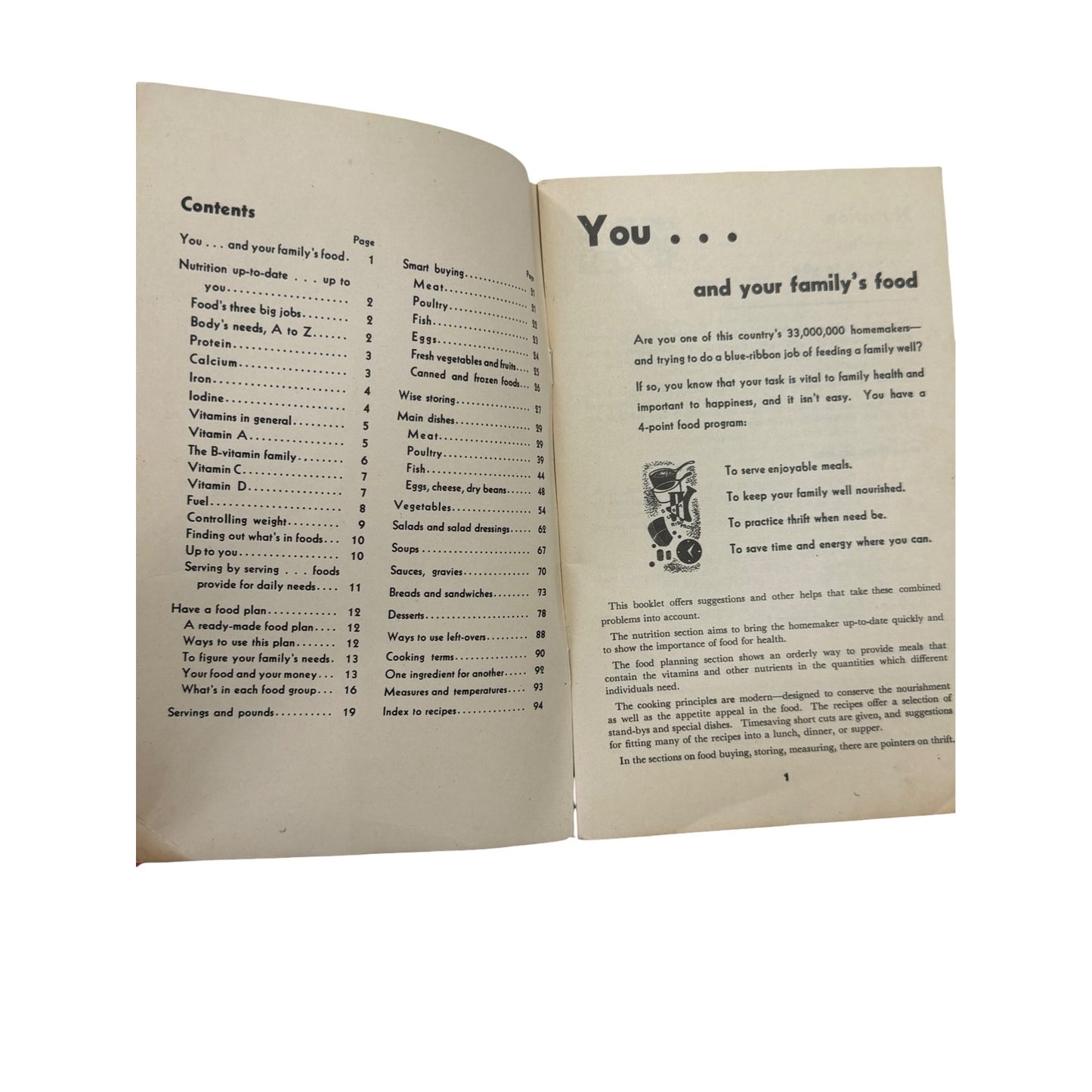 1950 Family Fare Food Management and Recipes USDA Home and Garden Bulletin No 1 Kroger Edition