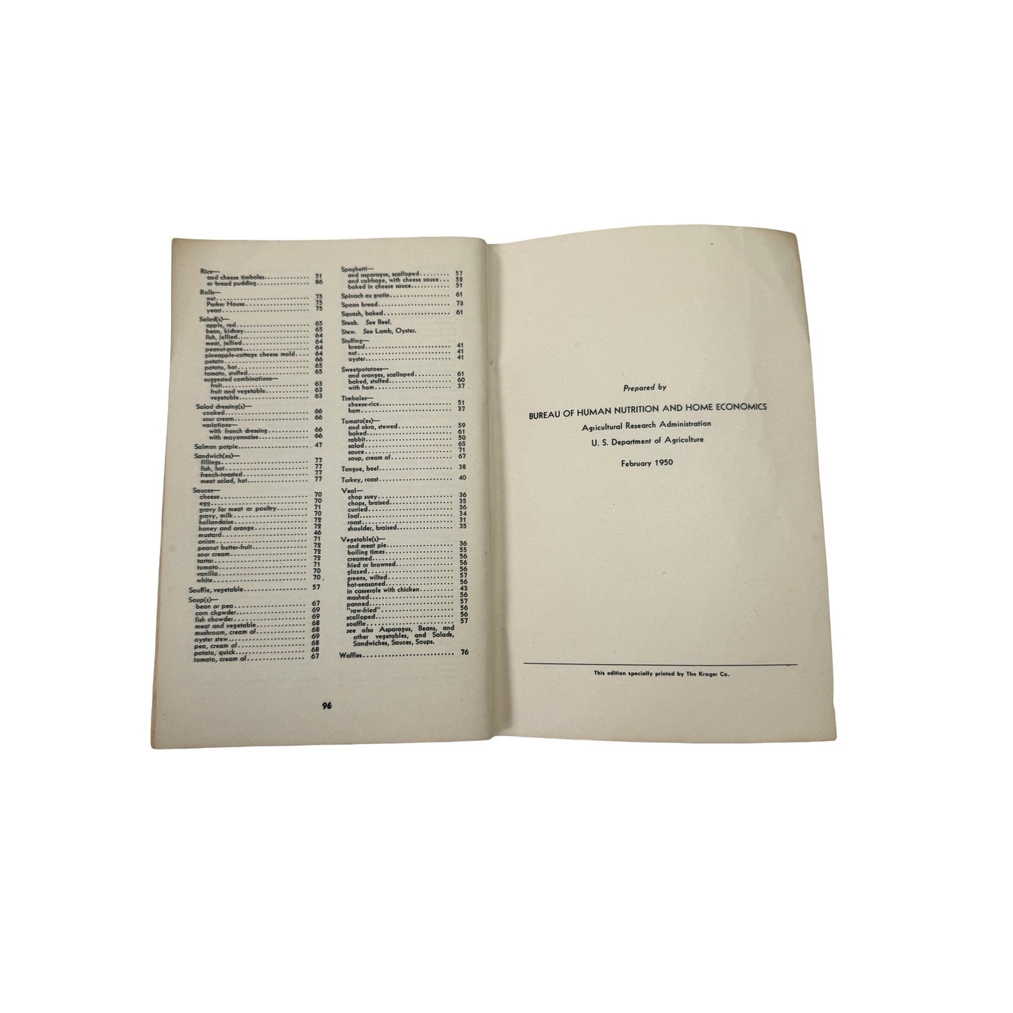 1950 Family Fare Food Management and Recipes USDA Home and Garden Bulletin No 1 Kroger Edition