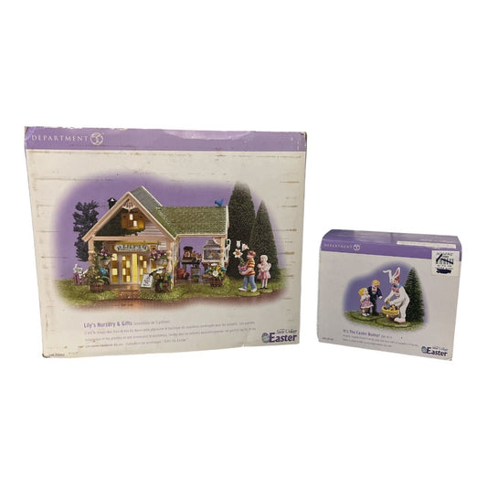 Department 56 Snow Village Lily’s Nursery & Gifts Lighted Easter Building w Add-On Figures See Notes