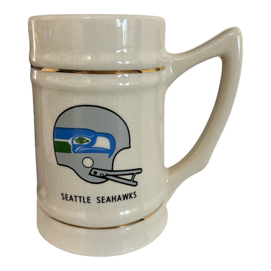 Vintage Seattle Seahawks Beer Stein Mug NFL Football Helmet Logo 1970s 1980s Ceramic