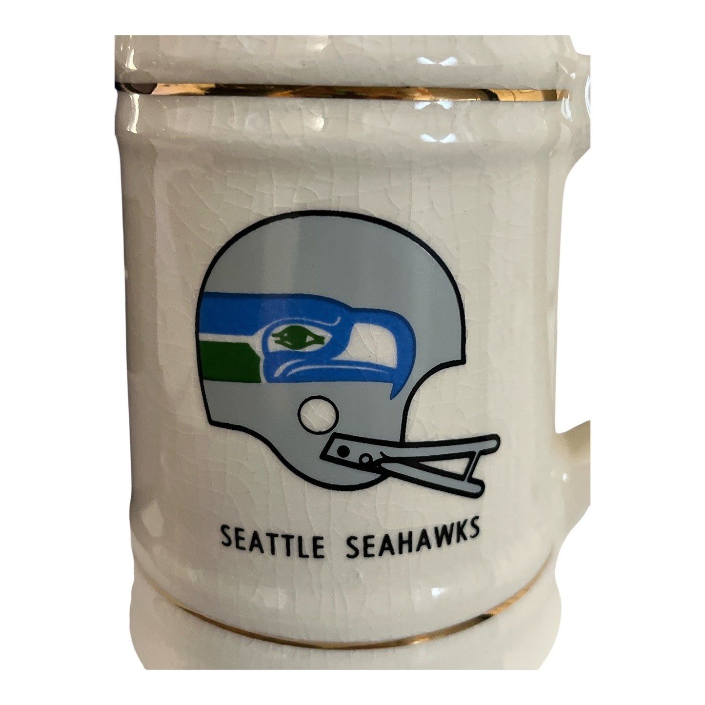 Vintage Seattle Seahawks Beer Stein Mug NFL Football Helmet Logo 1970s 1980s Ceramic