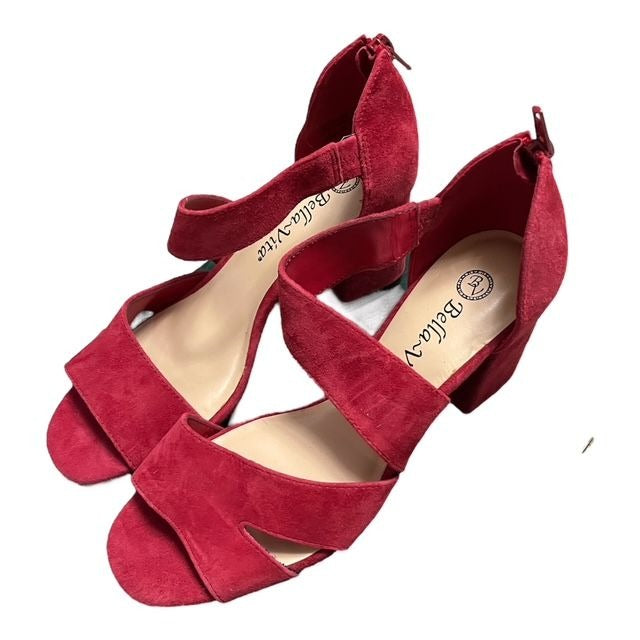 Bella Vita Korrine Red Suede Block Heel Sandals Women’s Size 6.5 Comfort Dress Shoes - Fits Larger