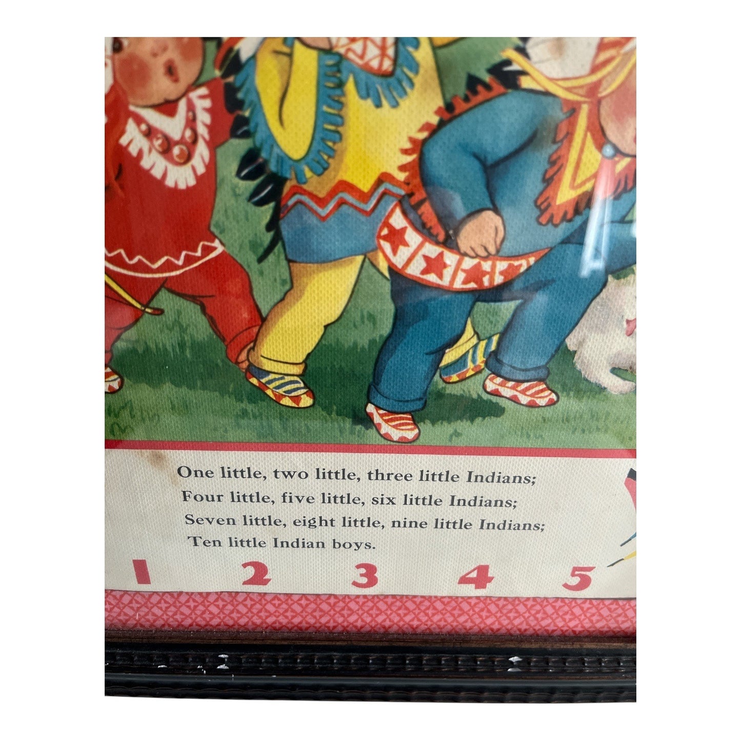 VTG Framed Double-Sided Children’s Book Page – “Ten Little Indians” & “I Caught a Hare Alive” 17x14 Art