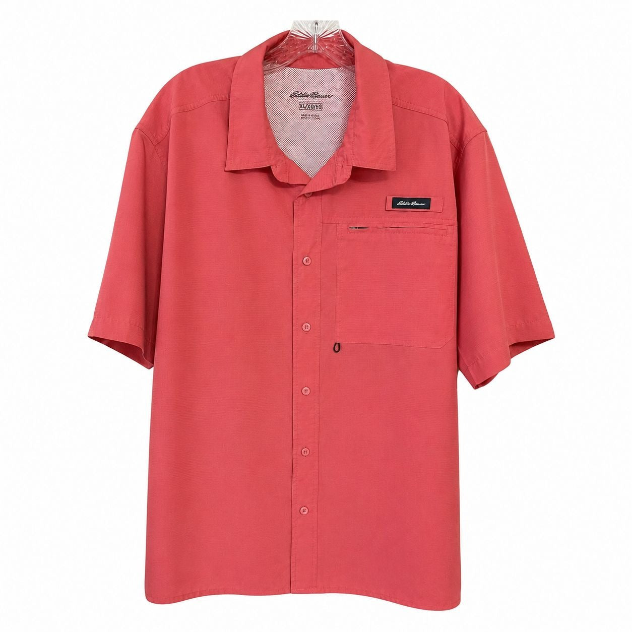 Eddie Bauer Fishing Shirt Mens XXL Coral Pink Short Sleeve Vented Performance Button Front