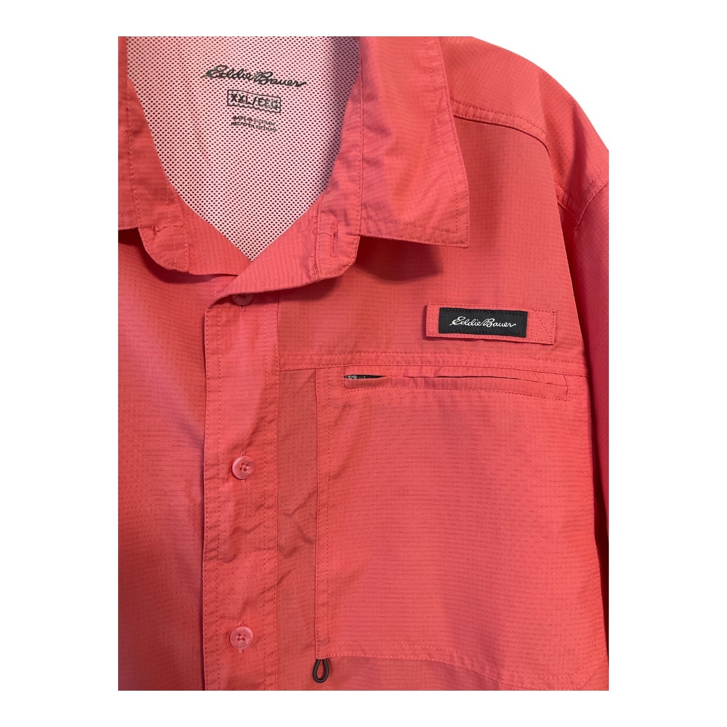 Eddie Bauer Fishing Shirt Mens XXL Coral Pink Short Sleeve Vented Performance Button Front