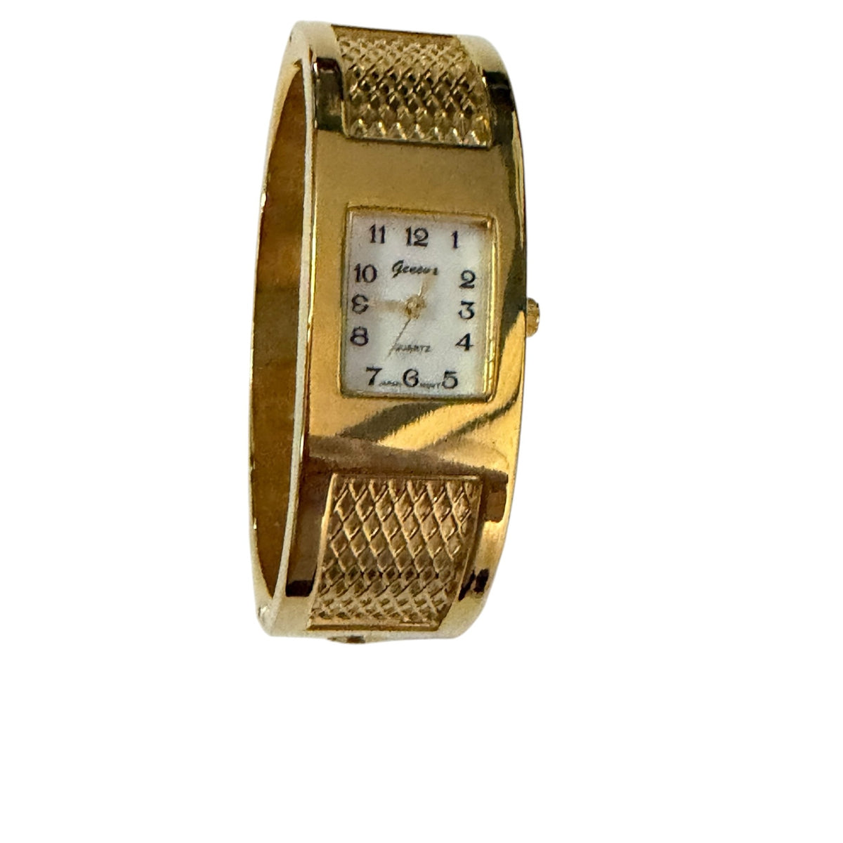 Geneva Gold Tone Hinged Bangle Cuff Watch Leopard Print Y2K NIP