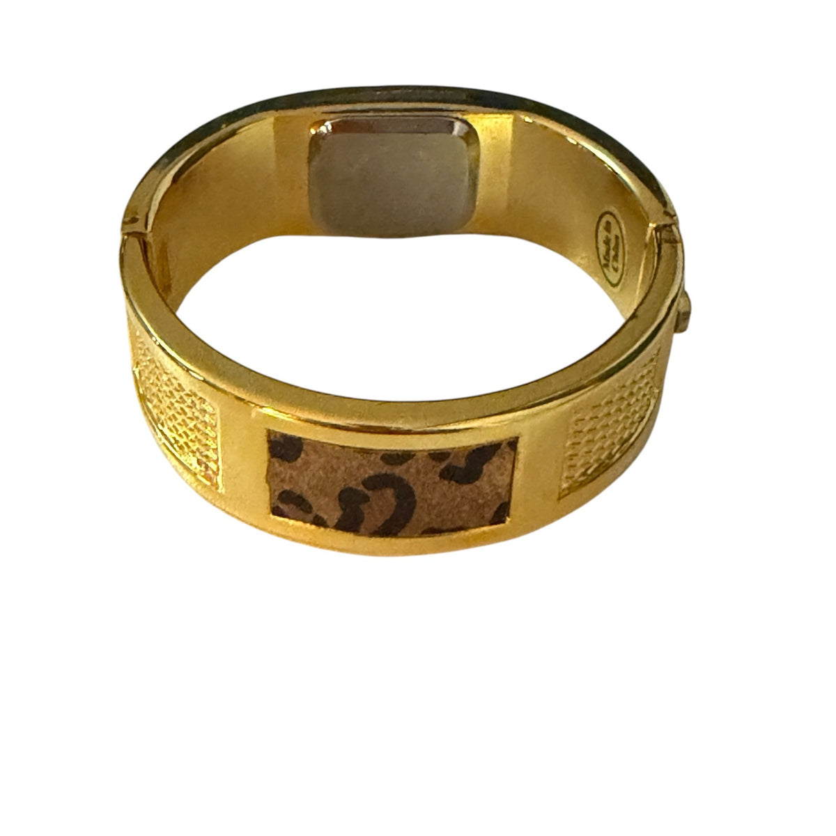 Geneva Gold Tone Hinged Bangle Cuff Watch Leopard Print Y2K NIP