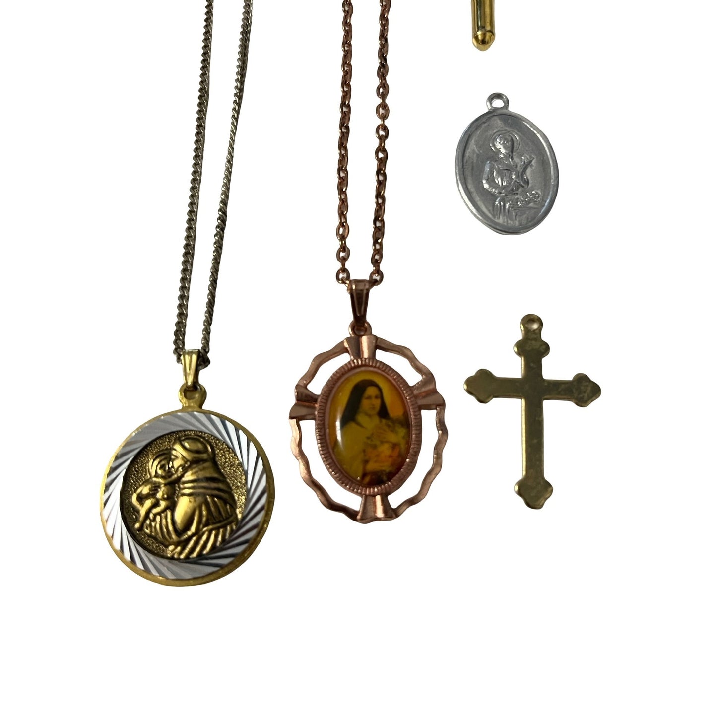 Vintage Religious Jewelry Lot Necklaces Medals Cross Angel Pin Catholic Mixed Lot