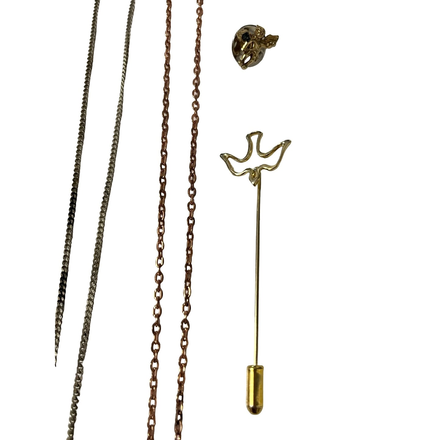 Vintage Religious Jewelry Lot Necklaces Medals Cross Angel Pin Catholic Mixed Lot