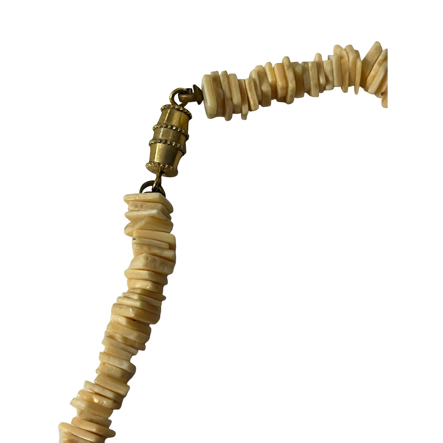 Vintage Shell Bead Necklace With Large Brass Bell Pendant Boho Tribal Statement 28”