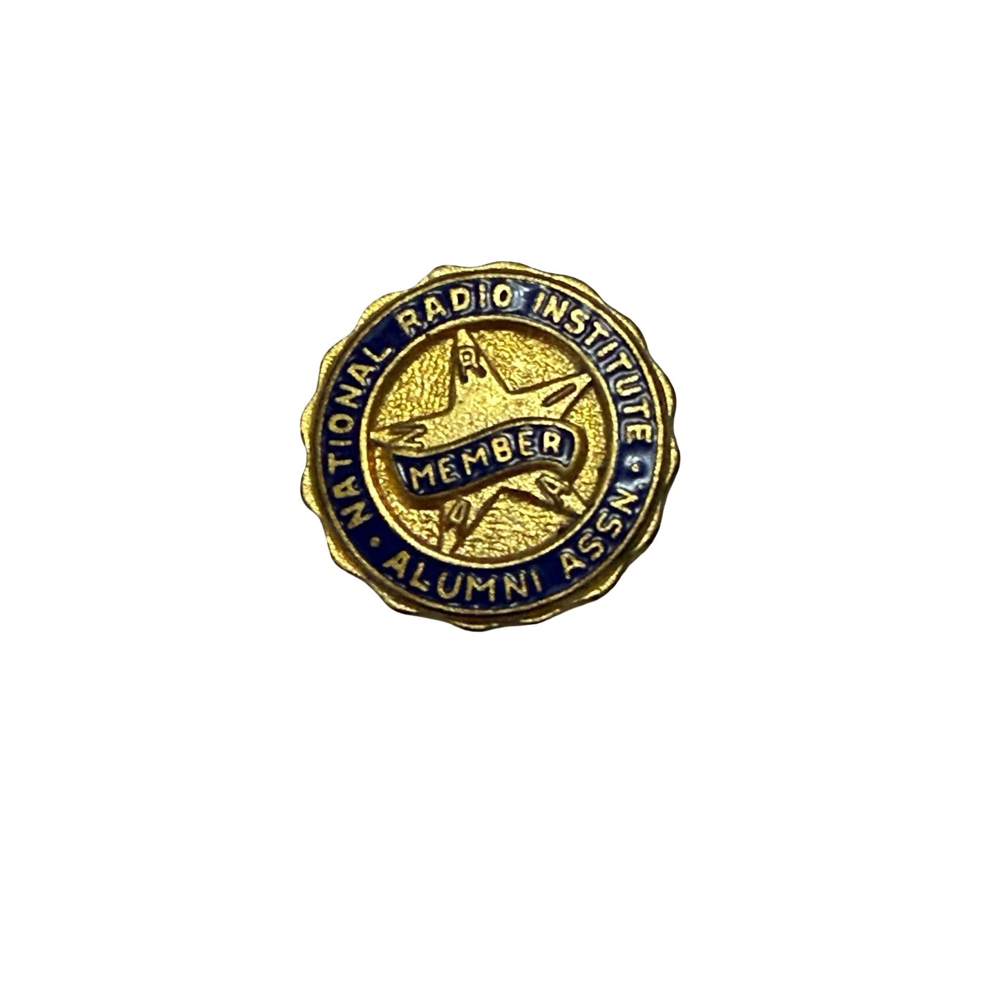 Vintage National Radio Institute Alumni Association Member Lapel Pin Gold Tone Blue Enamel Screw Back