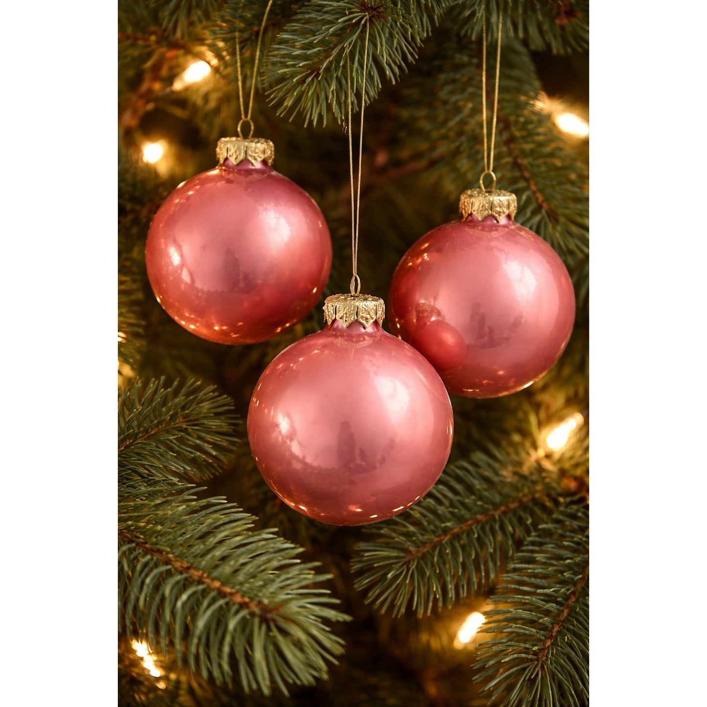 Vintage Visions by Holly Christmas Ornaments Pink Mauve Glass 2.5” Boxed USA Set of 6