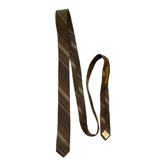 Vintage 1970s “String Beans” Narrow Wool-Blend Tie – Brown Striped – WPL 2931 – 54" Long