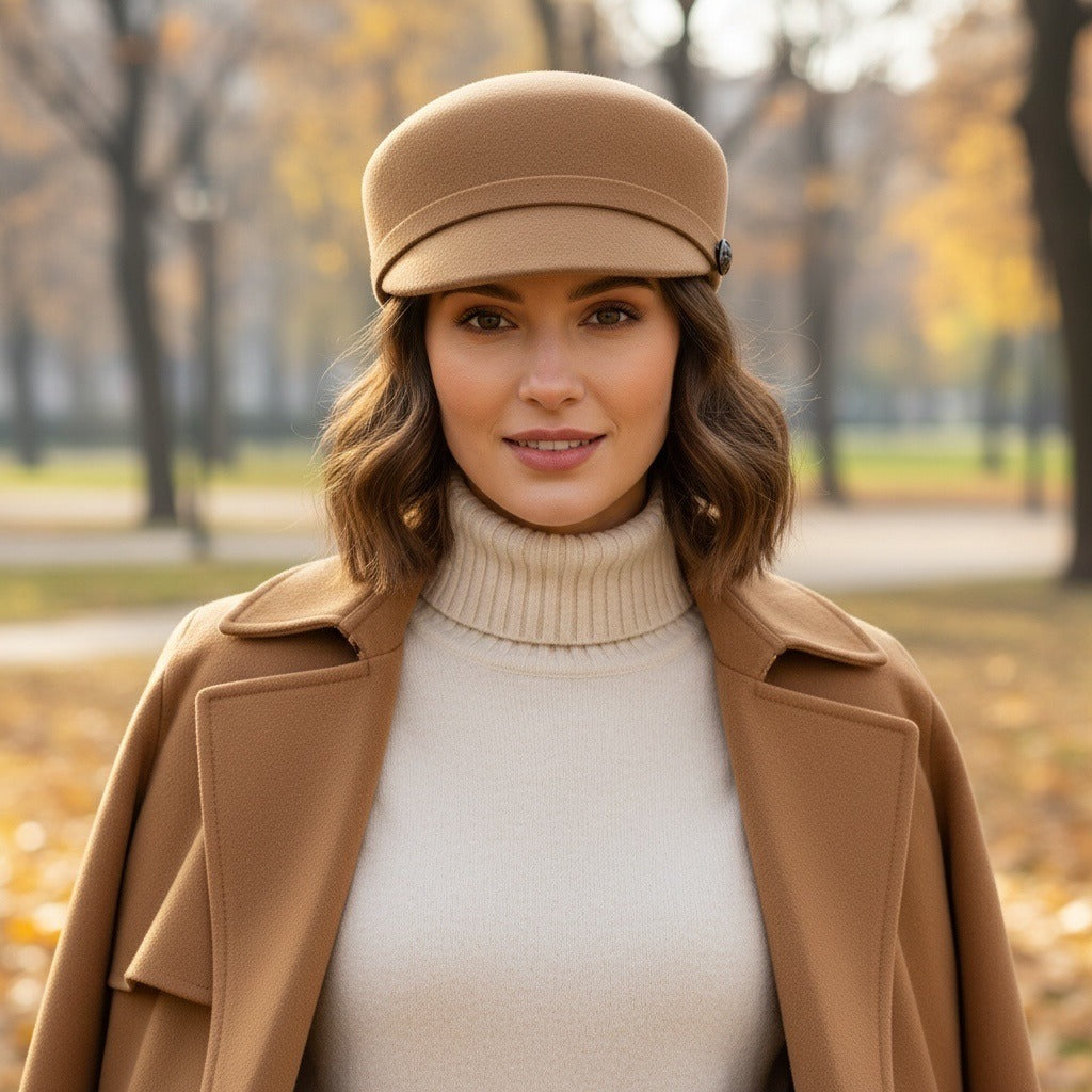 Vintage Betmar New York Tan Wool Felt Baker Boy Hat