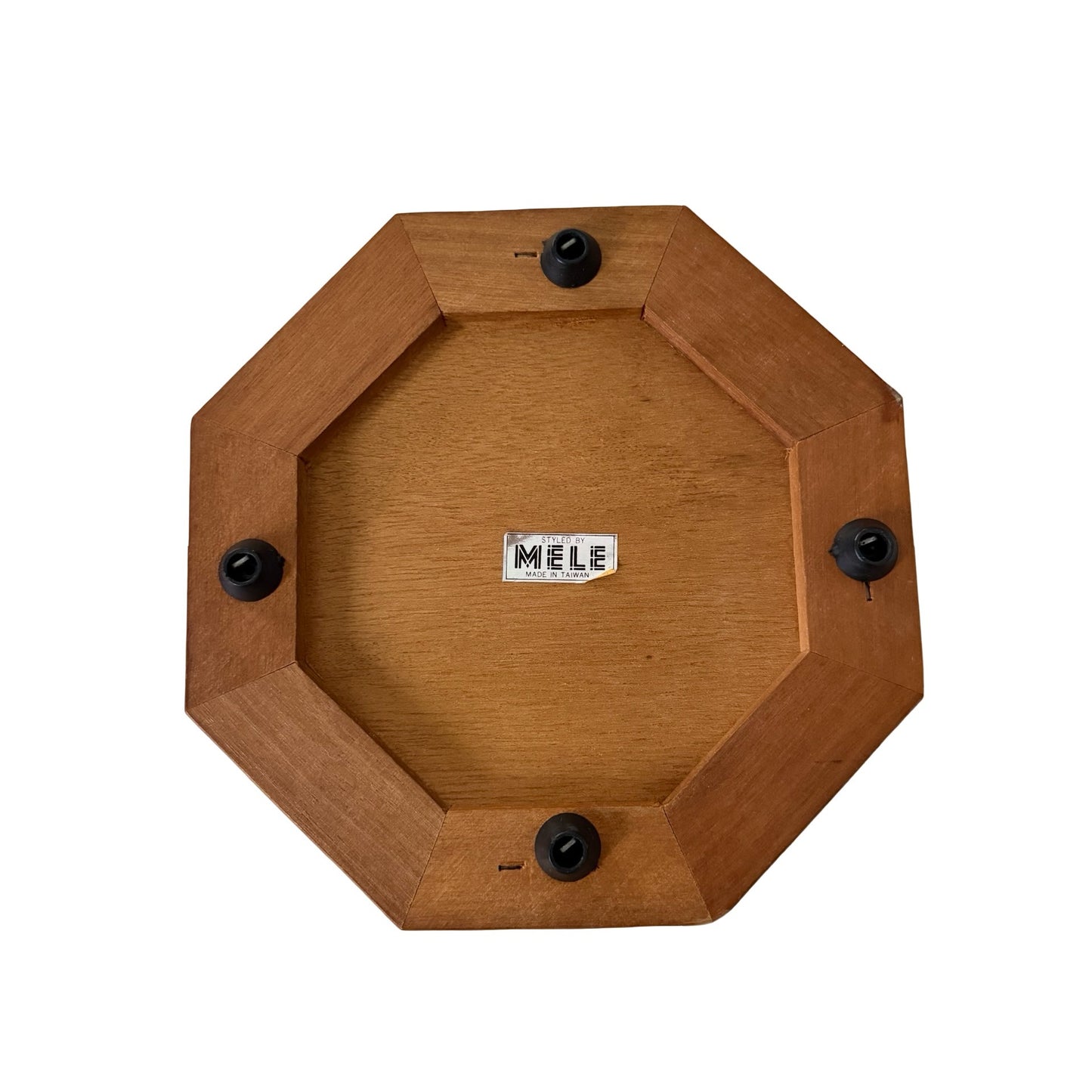 Vintage Mele Wooden Jewelry Box Octagon Floral Glass Lid Ring Holder Made in Taiwan