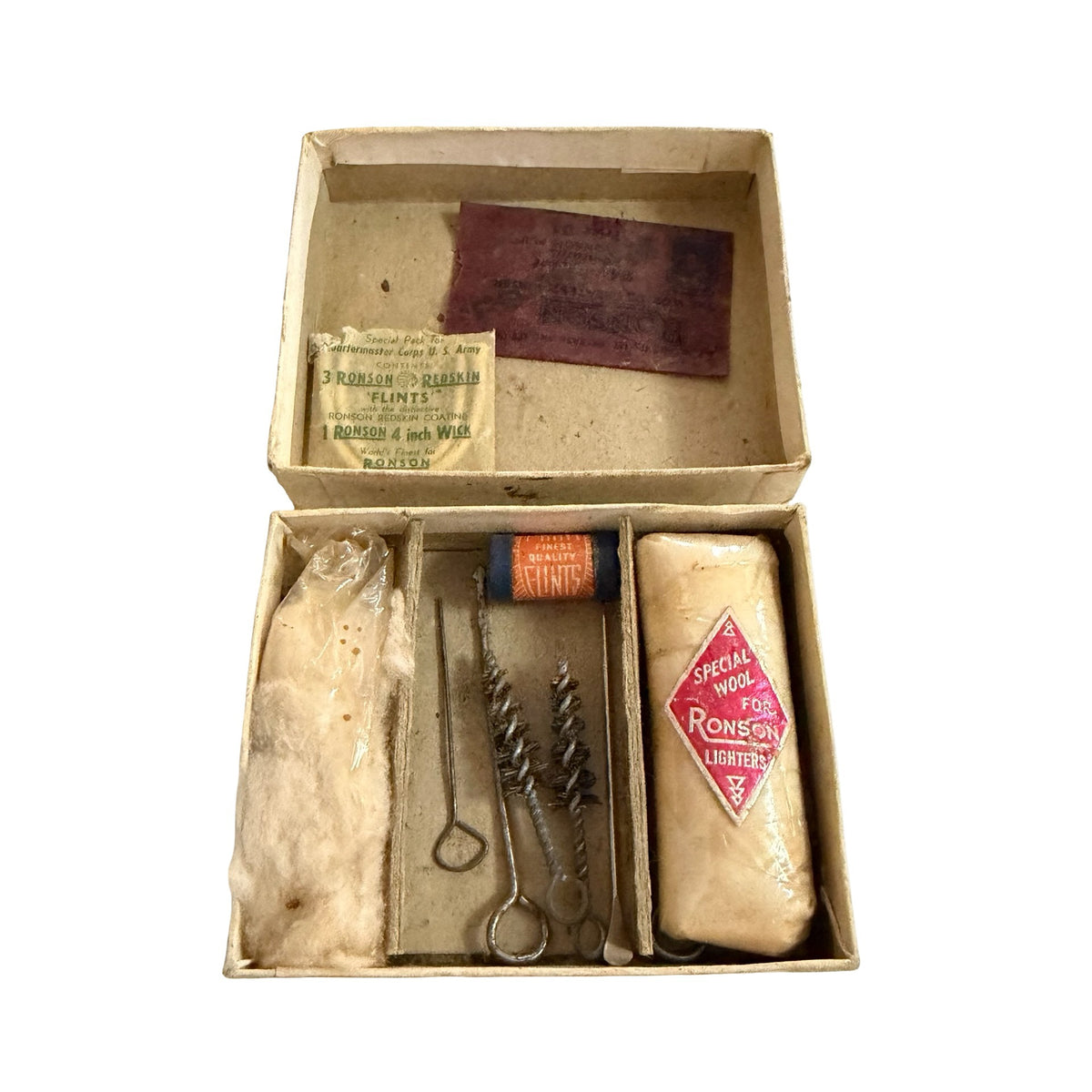 Vintage 1940s Ronson Lighter Service Outfit Kit U.S. Army Quartermaster Flints