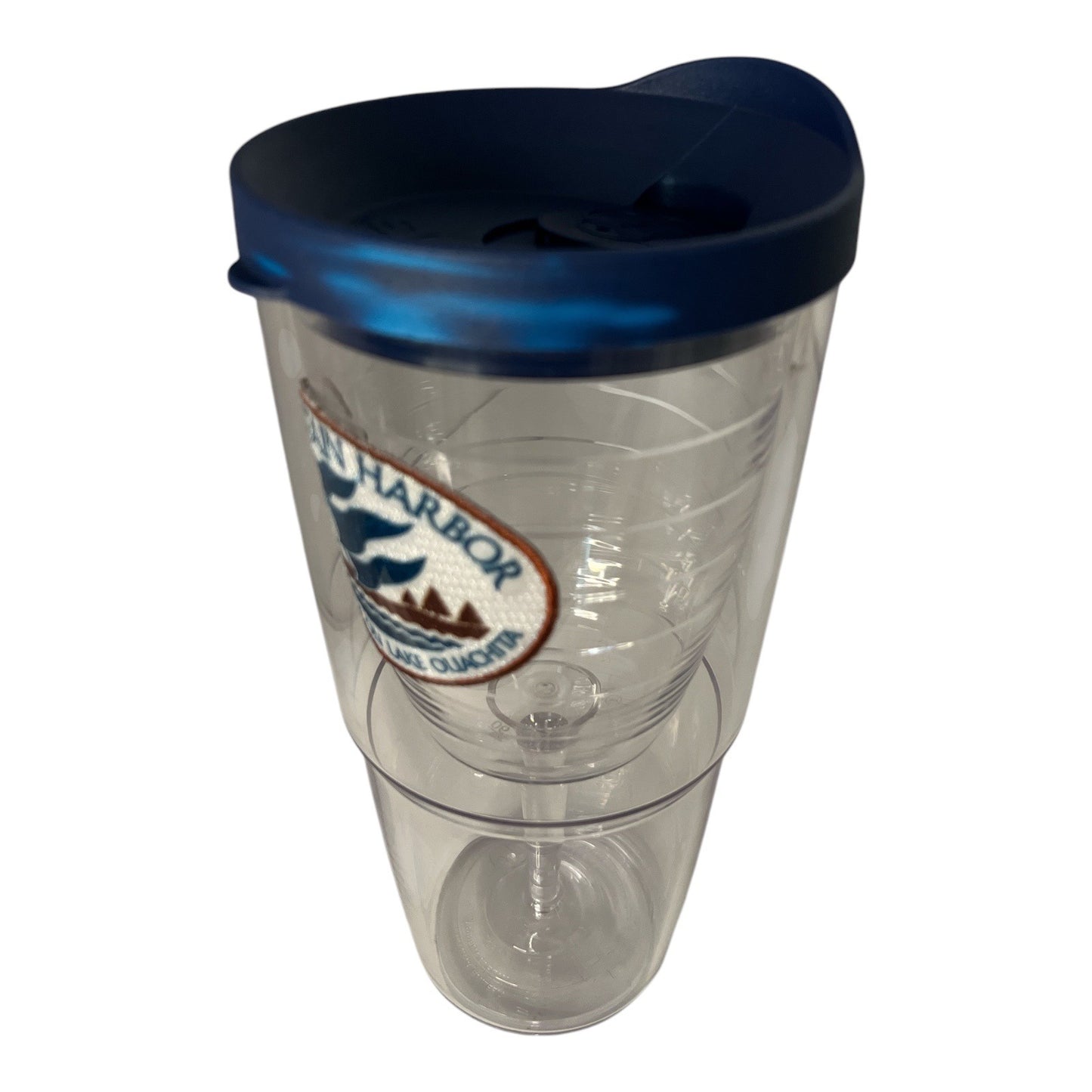 Tervis Mountain Harbor Resort Spa Lake Ouachita Tumblers Set of 2 Navy Lids 8” Insulated Wine Glass Style