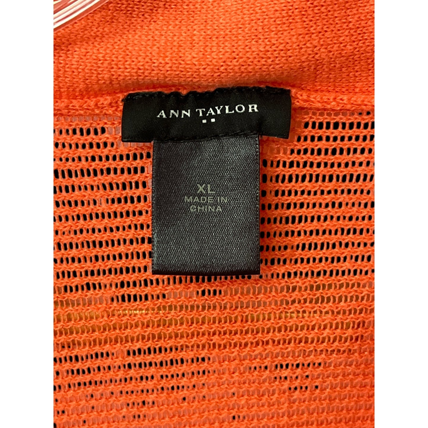Ann Taylor Orange Open Front Knit Cardigan XL Lightweight Short Sleeve