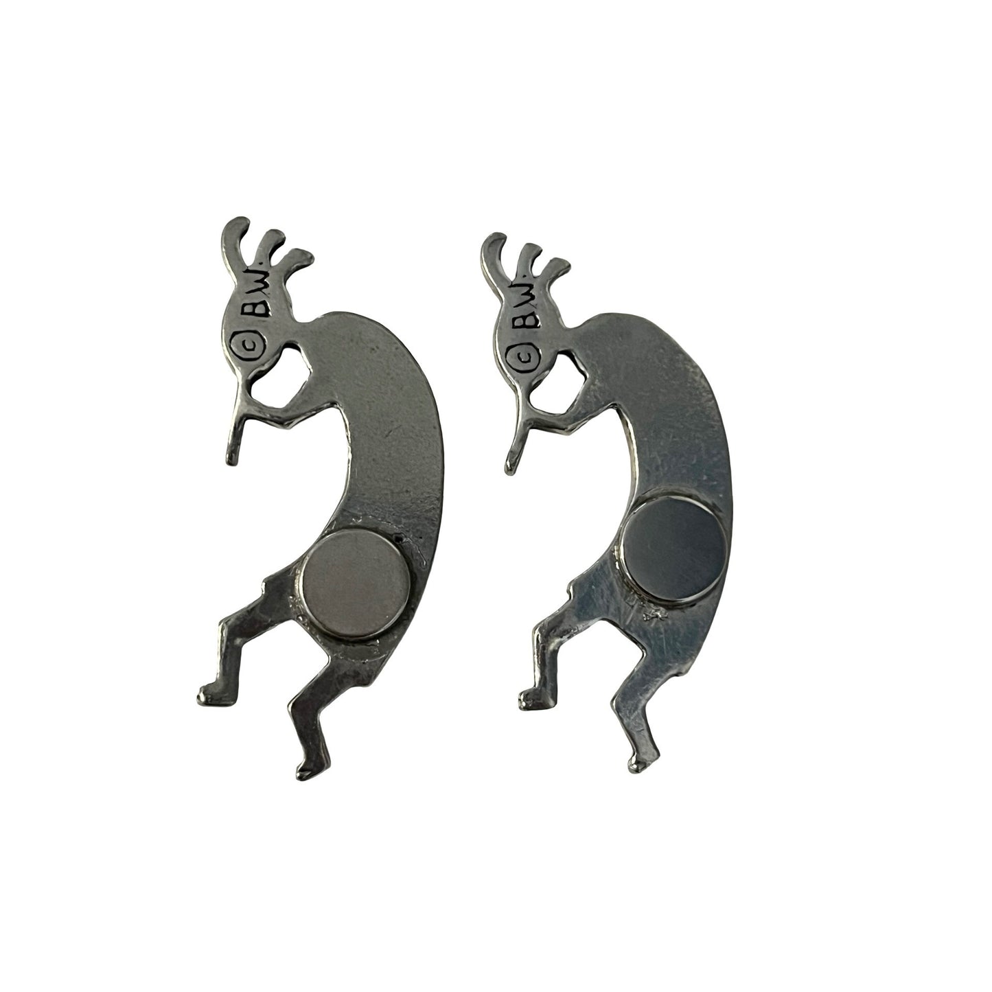 Signed BW Kokopelli Magnets Southwestern Silver Tone Figural Tribal Set