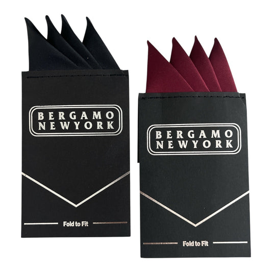 Set of 2 Bergamo New York 100% Silk Pocket Squares Black & Wine Handmade in Korea