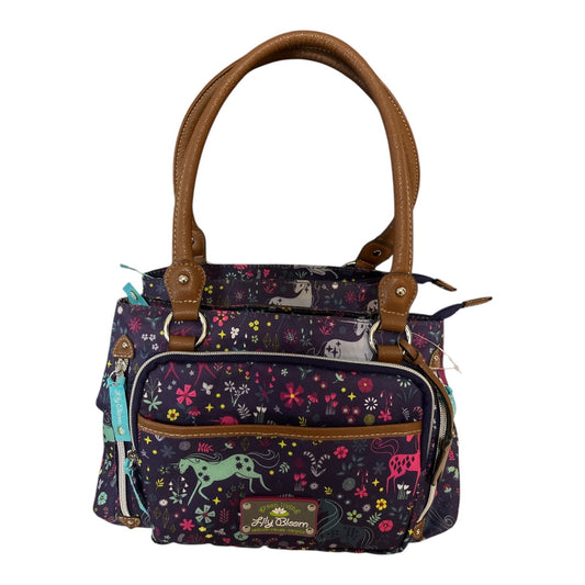 Lily Bloom Green Living Floral Unicorn Tote Handbag Multiple Zip Compartments