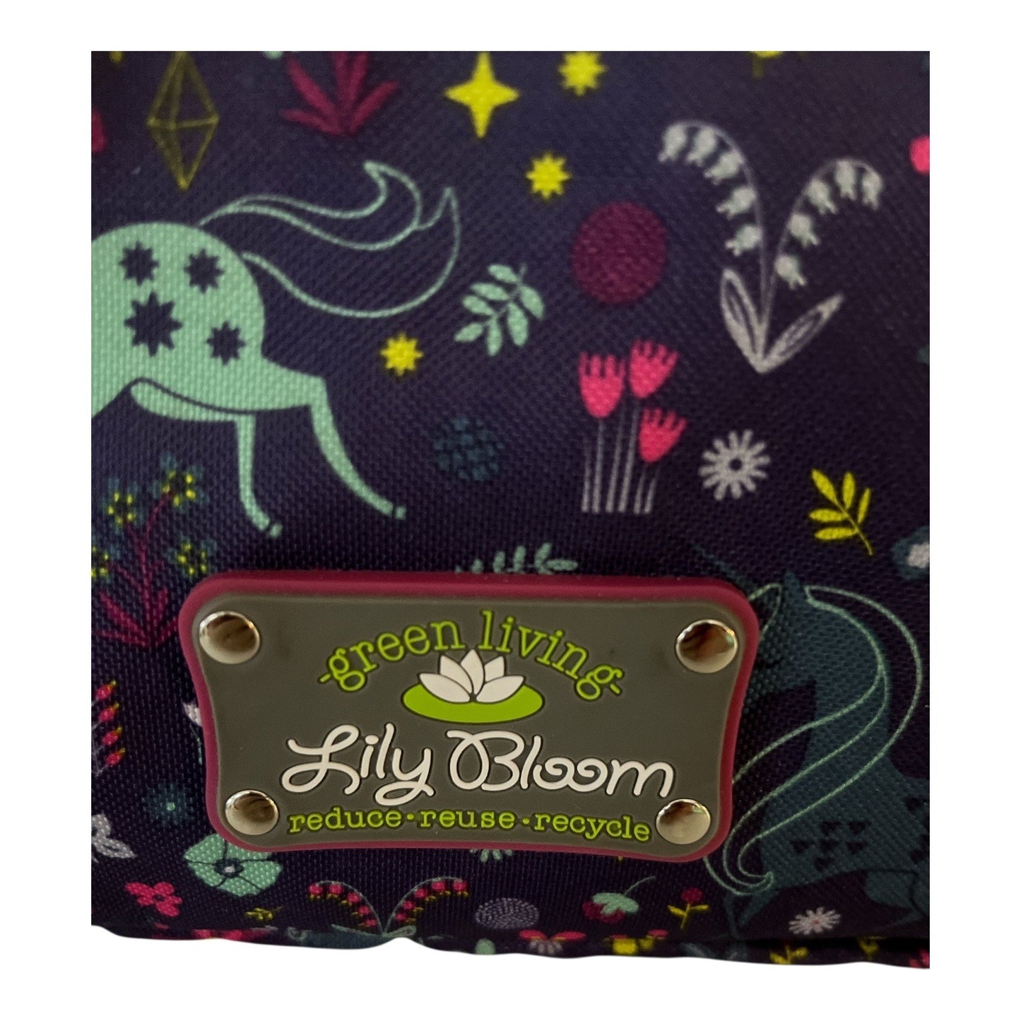 Lily Bloom Green Living Floral Unicorn Tote Handbag Multiple Zip Compartments