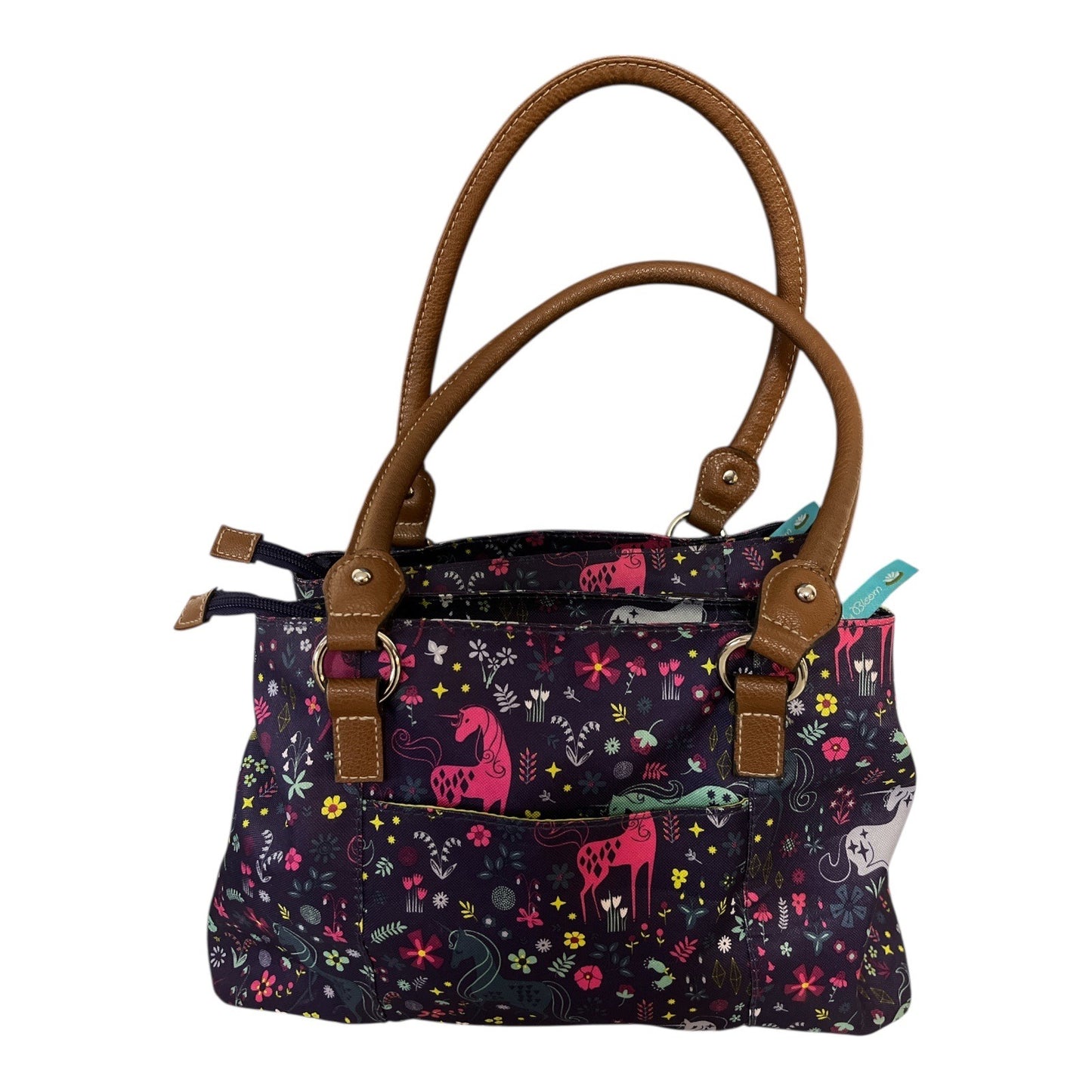 Lily Bloom Green Living Floral Unicorn Tote Handbag Multiple Zip Compartments