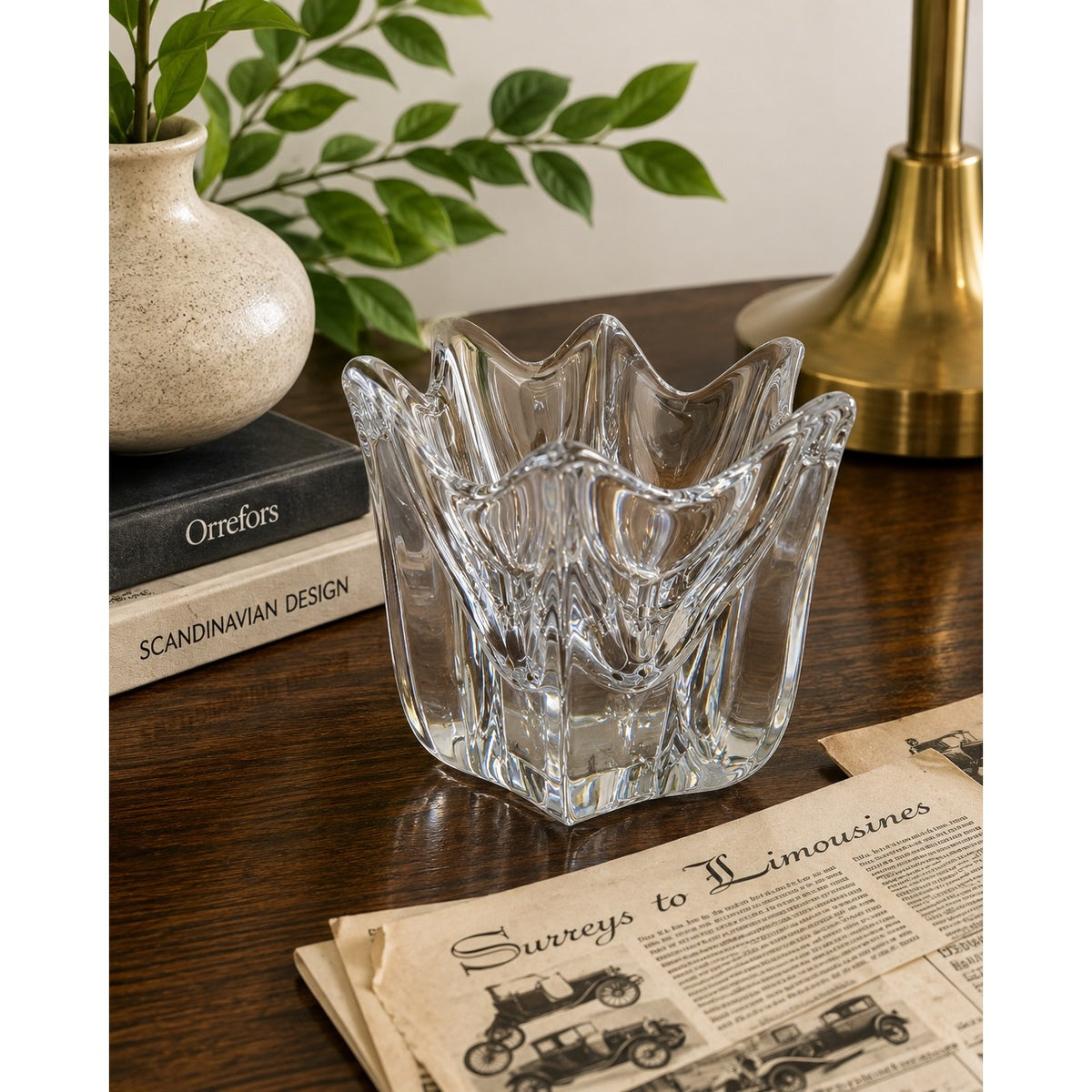 Vintage Orrefors Fleur Crystal Crown Bowl Jan Johansson Signed Sweden 4 Inch