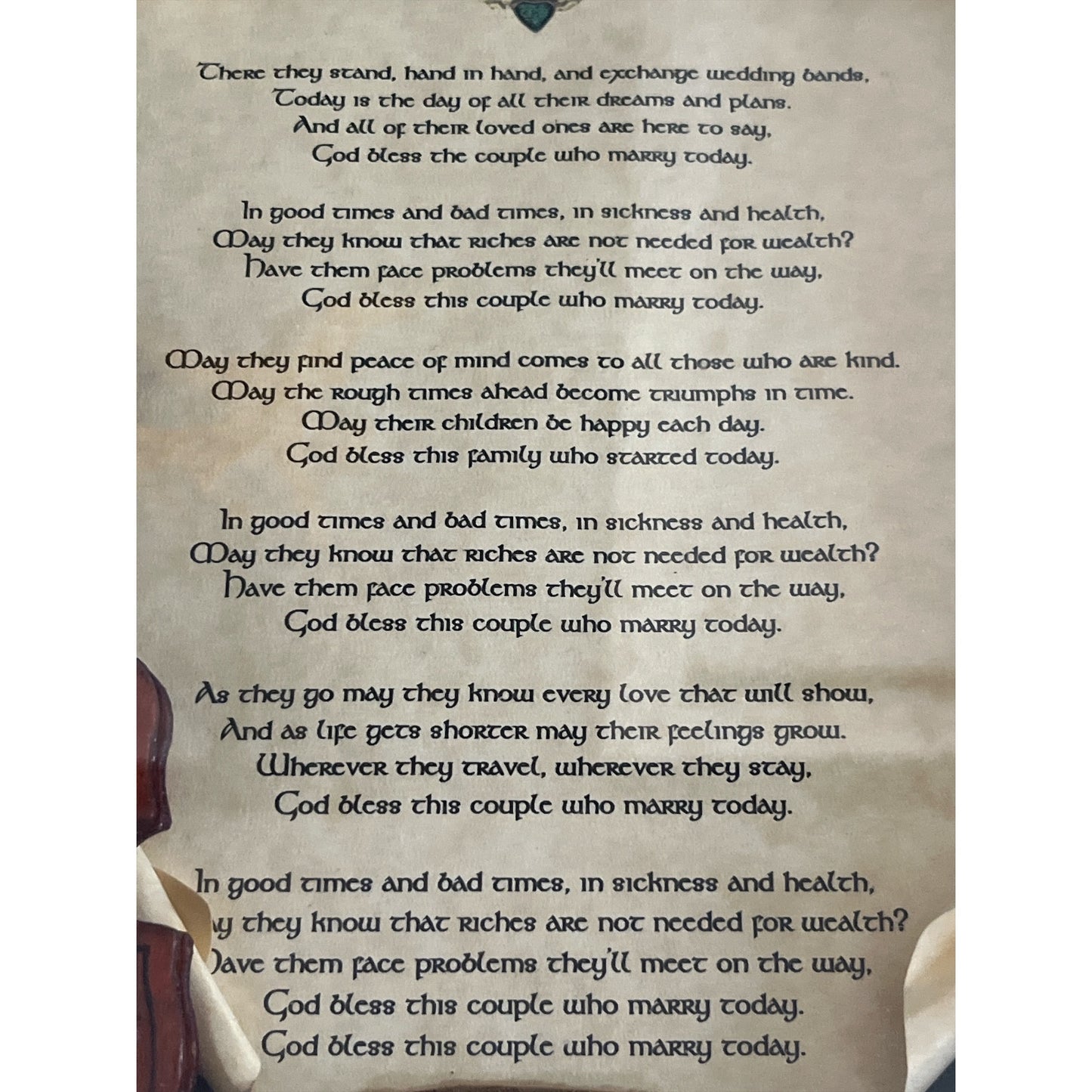 Framed Irish Wedding Song Wall Art Violin Motif Wedding Blessing Print 12x10