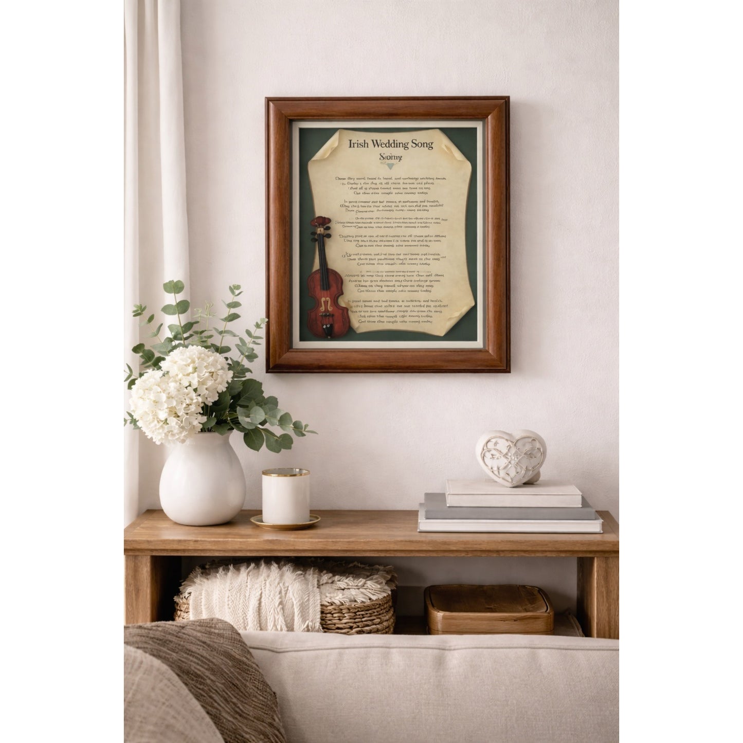 Framed Irish Wedding Song Wall Art Violin Motif Wedding Blessing Print 12x10