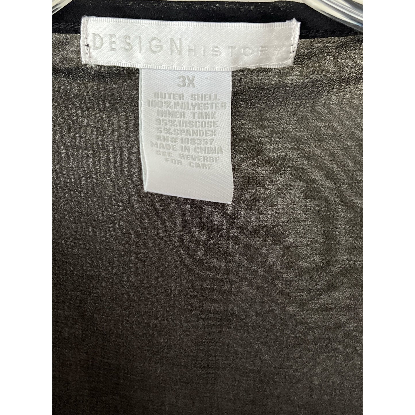 Design History Women’s 3X Black Sheer Sequin Tunic Top with Built-In Camisole, V-Neck, 2010s