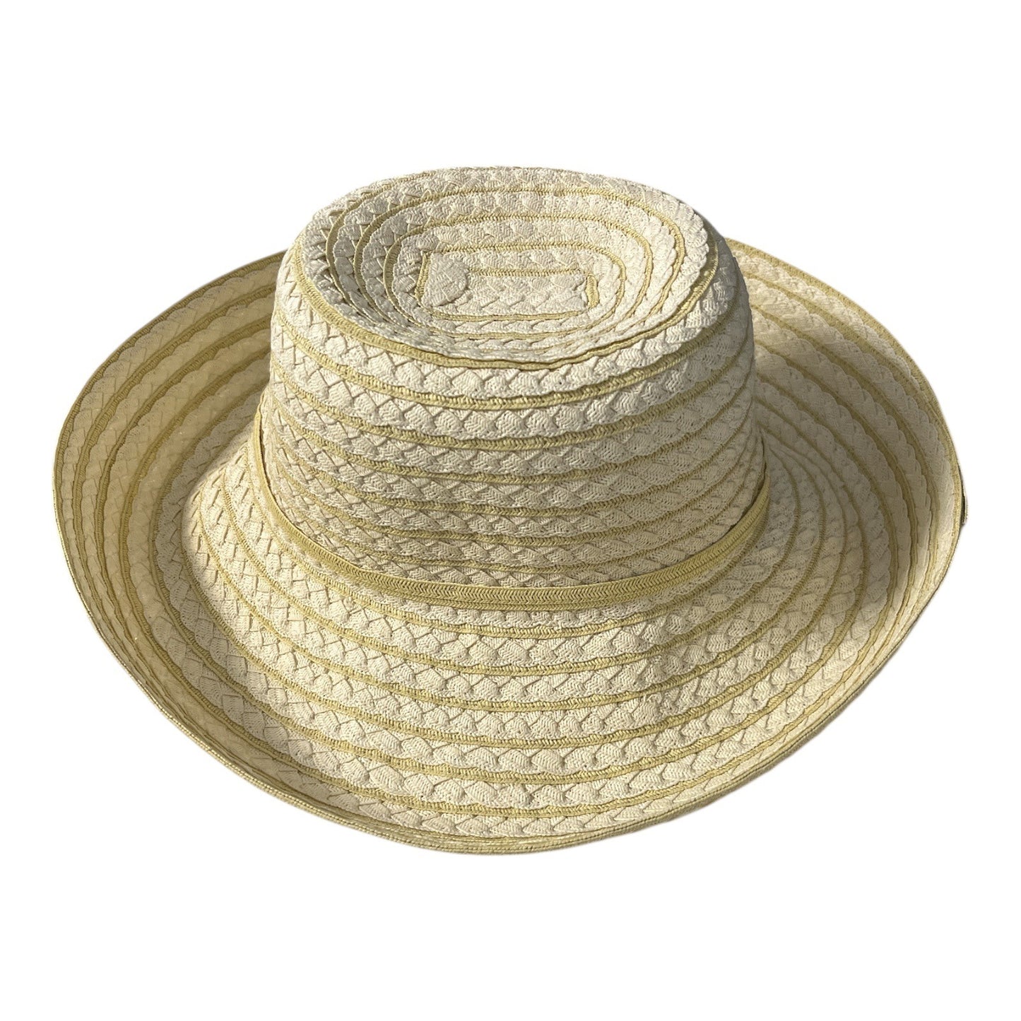 Crazy Horse Liz Claiborne Braided Straw Sun Hat Wide Brim Yellow Ribbon Women’s Vintage 2000s