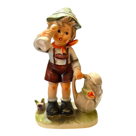 Vintage Arnart 5th Ave Figurine Boy with Horn Hand Painted Porcelain #2223 6” Japan