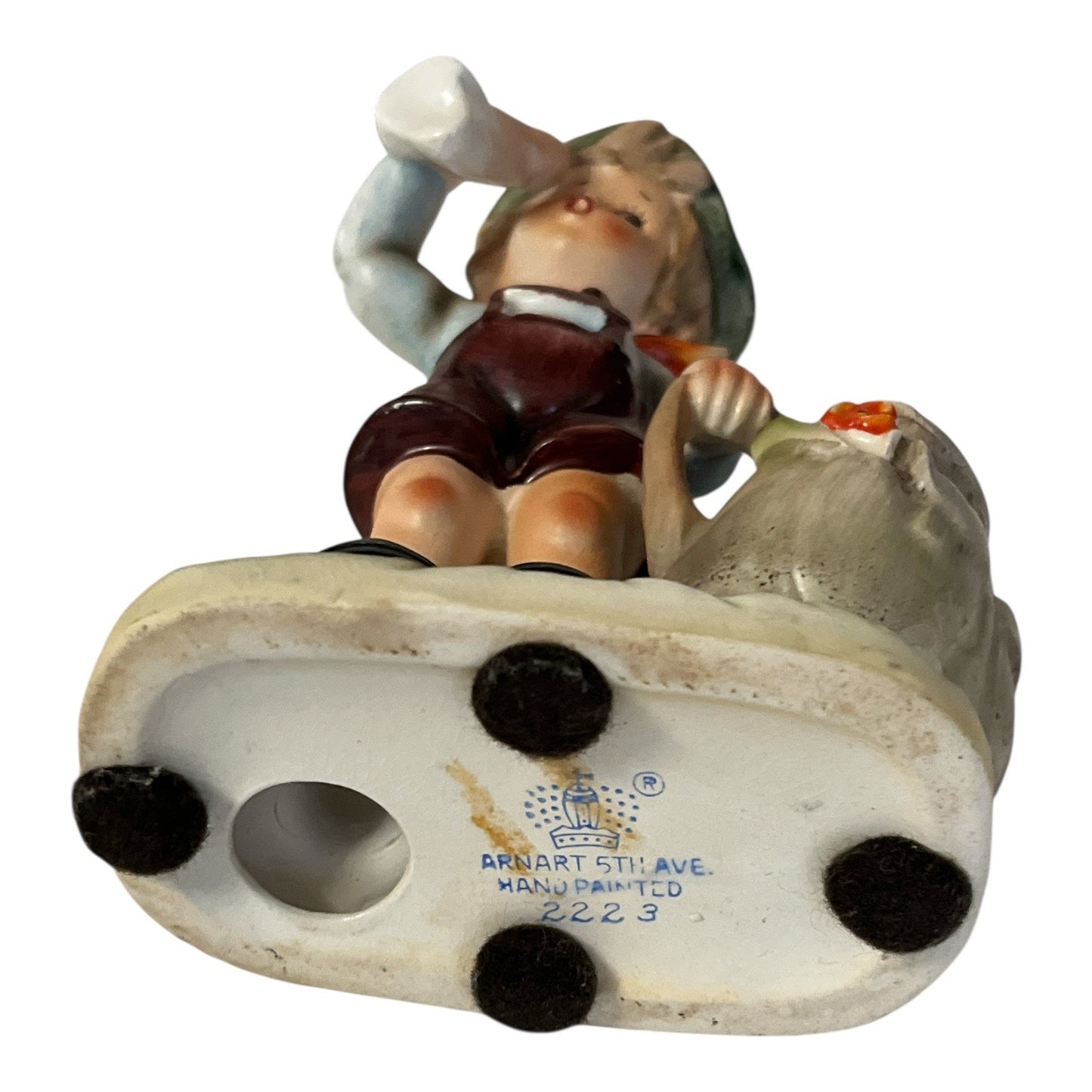 Vintage Arnart 5th Ave Figurine Boy with Horn Hand Painted Porcelain #2223 6” Japan
