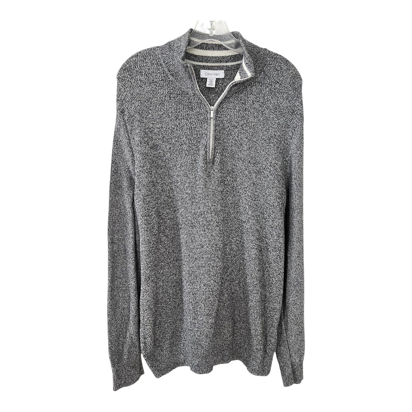 Calvin Klein Men’s XL Gray Marled Cotton Knit Quarter-Zip Sweater