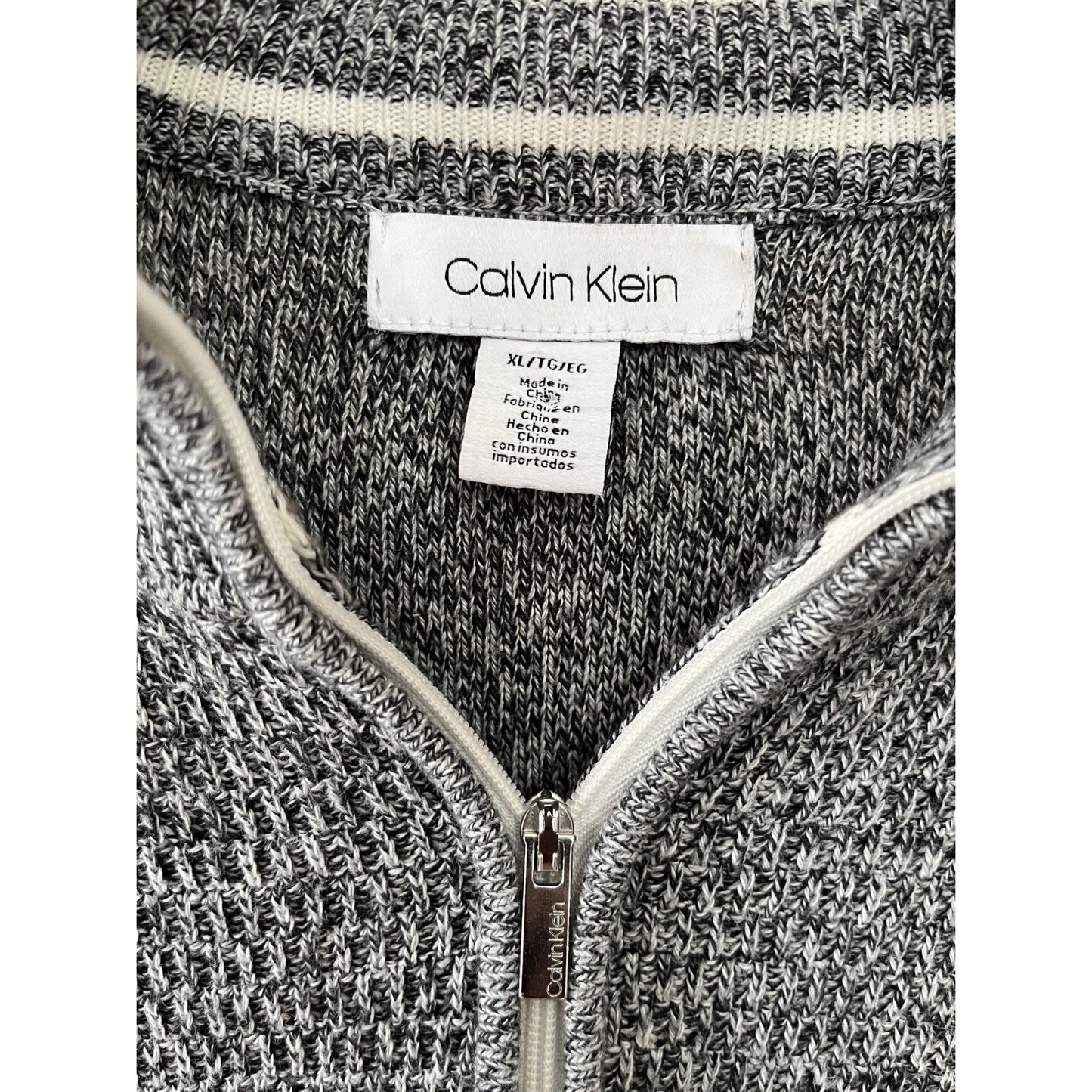 Calvin Klein Men’s XL Gray Marled Cotton Knit Quarter-Zip Sweater