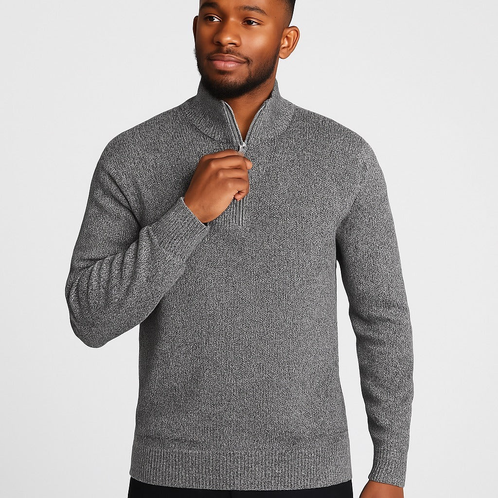 Calvin Klein Men’s XL Gray Marled Cotton Knit Quarter-Zip Sweater